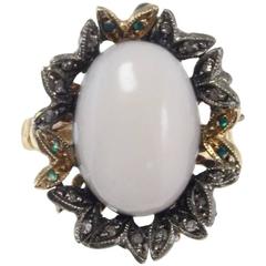 Luise Gold Silver Diamond Emerald Coral Ring 3