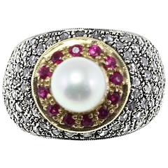 Gold Silver Diamond Ruby Pearl Ring Gold Silver Diamond Ruby Pearl Ring