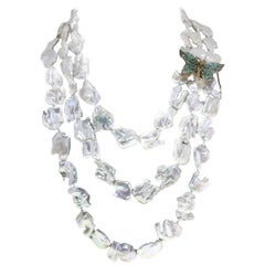 Retro Emerald Topaz Garnet Pearl Silver Gold Necklace