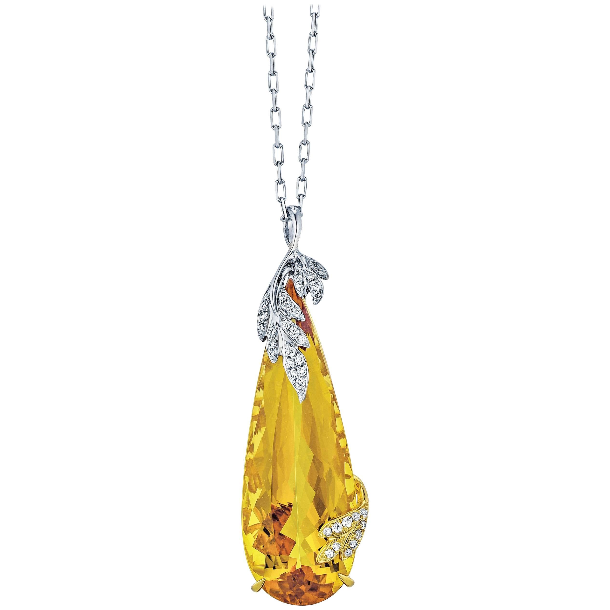 Frederic Sage 20.55 Carat Yellow Beryl Diamond Pendant Necklace