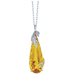 Frederic Sage 20.55 Carat Yellow Beryl Diamond Pendant Necklace