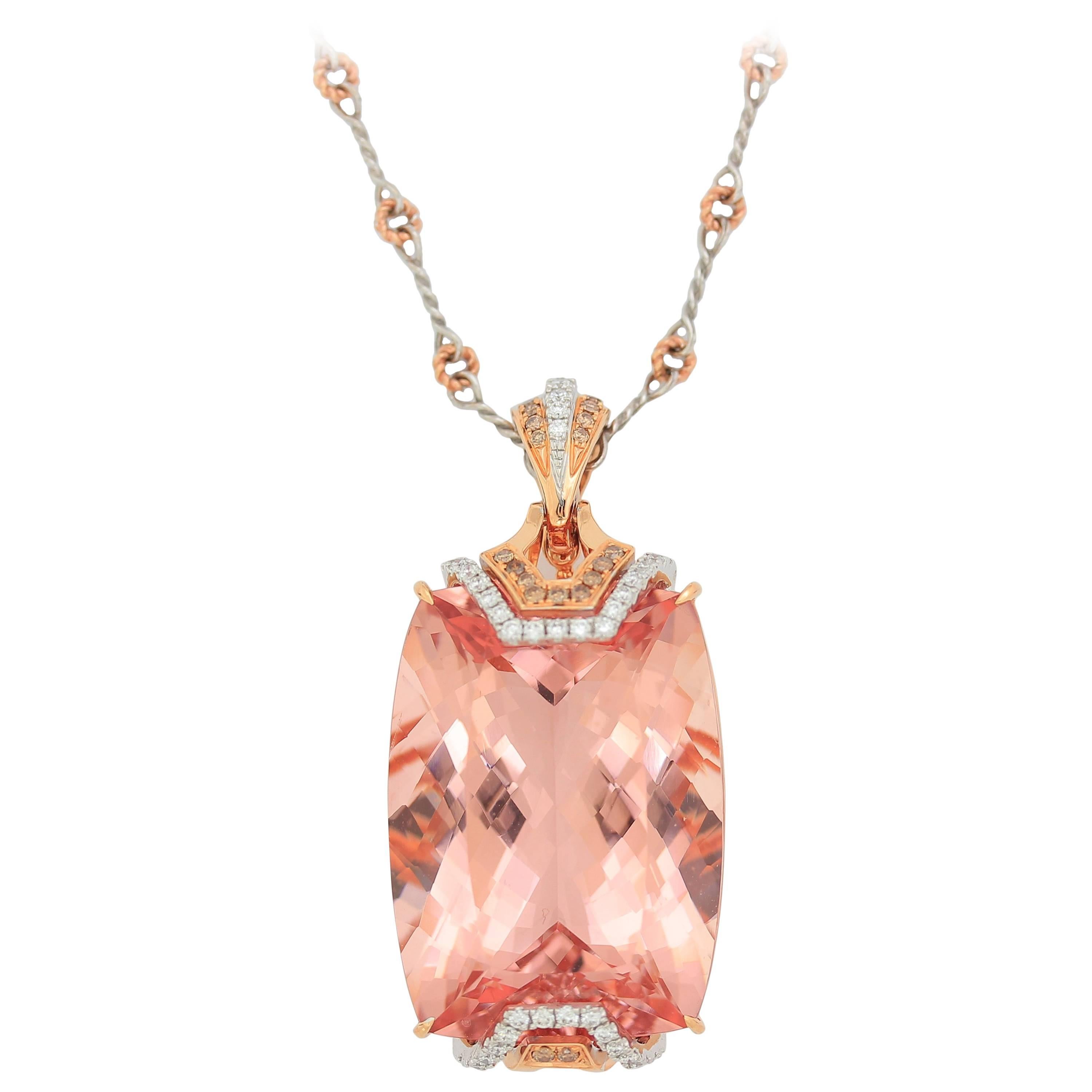 Frederic Sage 67.03 Carat Morganite Diamond Pendant Necklace For Sale