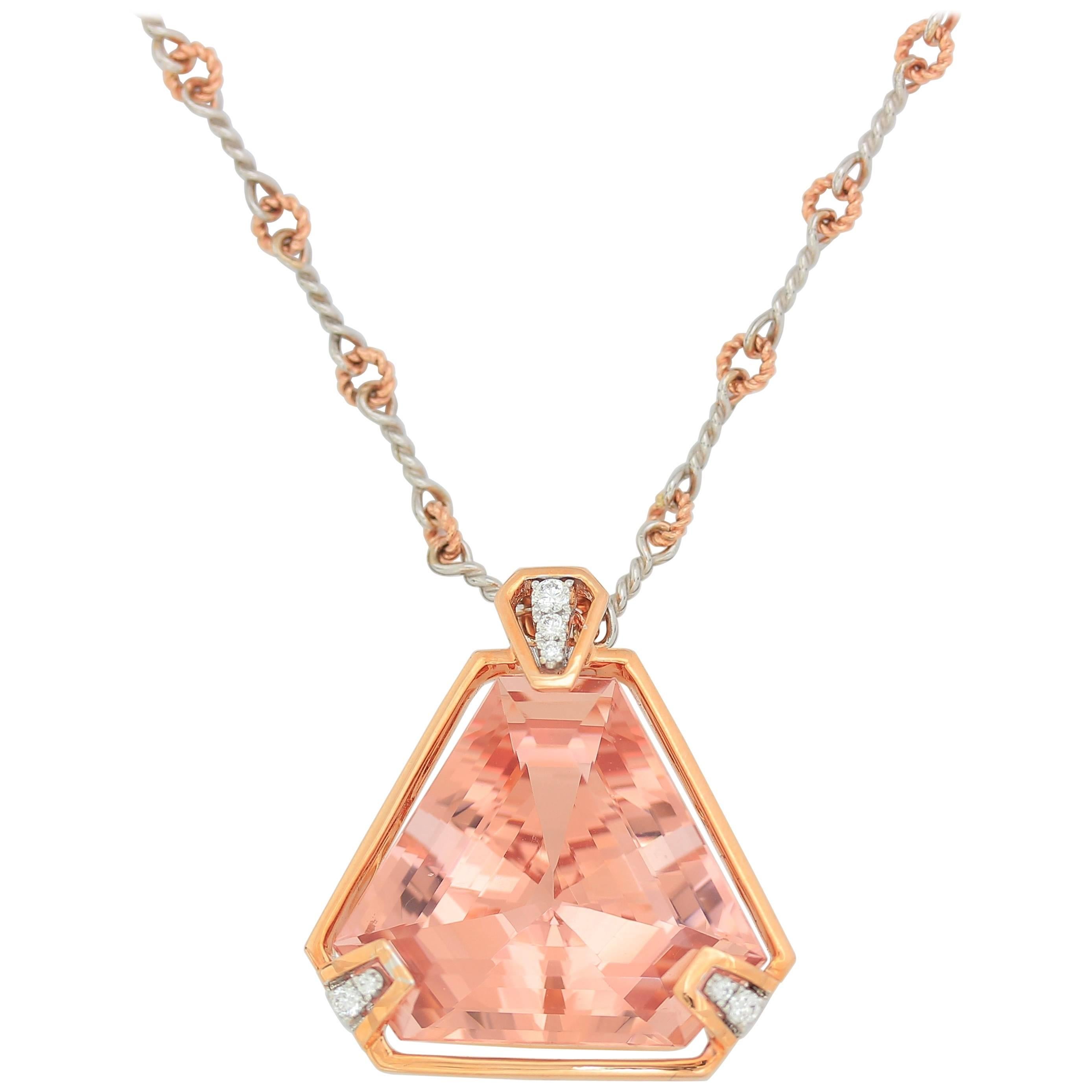 Frederic Sage 32.37 Carat Morganite Diamond Pendant Necklace For Sale