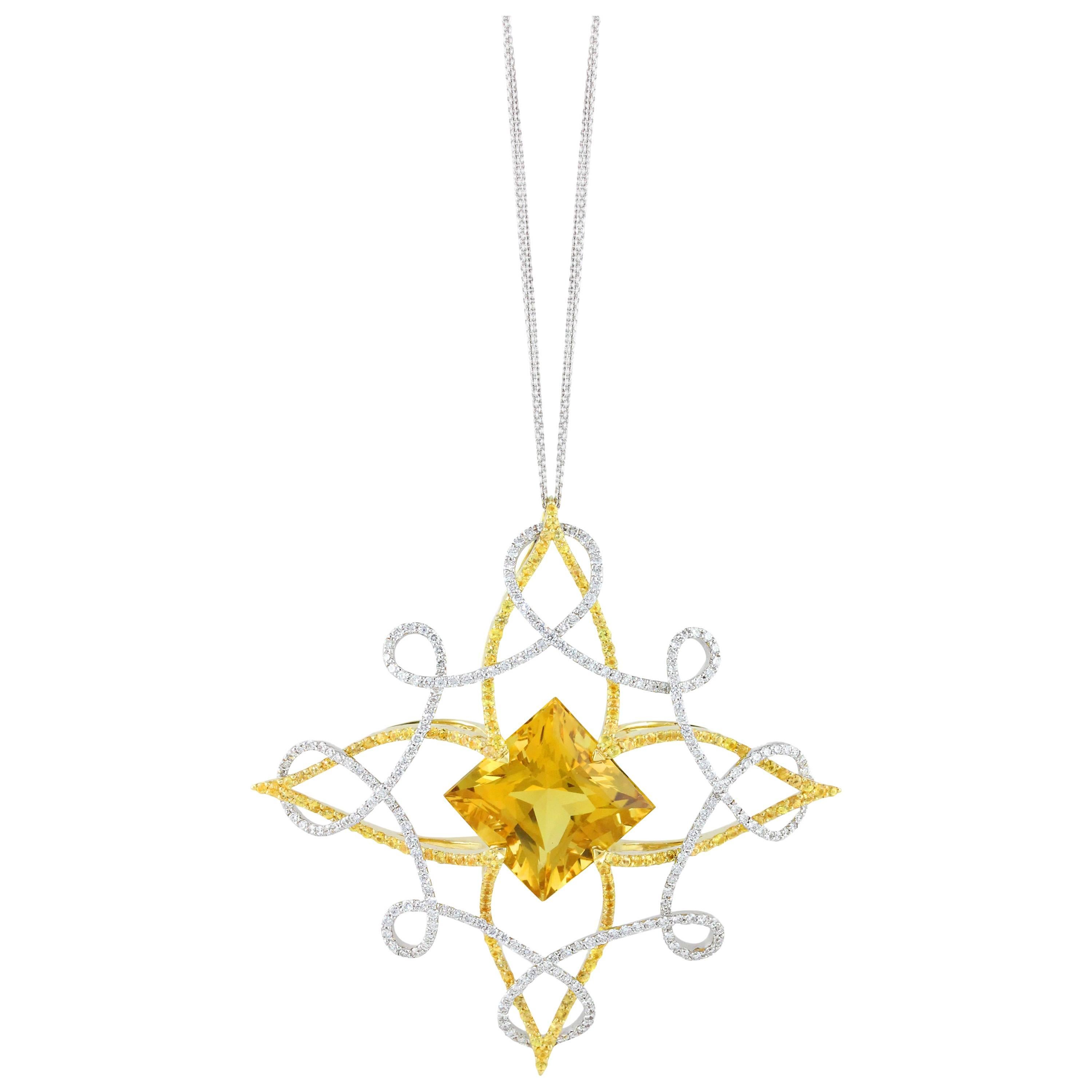 Frederic Sage 35.05 Carat Unheated Yellow Beryl Pendant Necklace For Sale