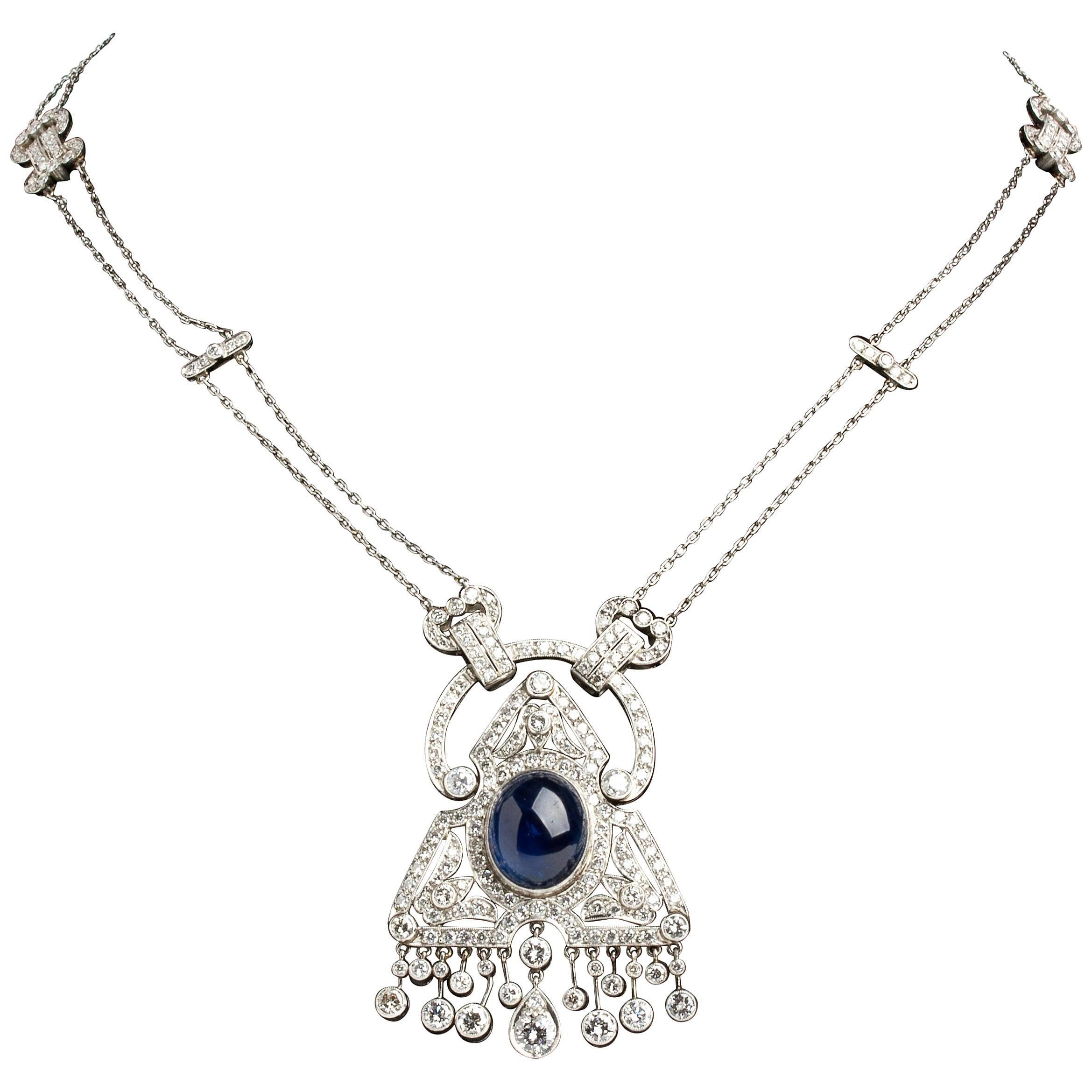 Art Deco Sapphire, Diamond and Platinum Necklace