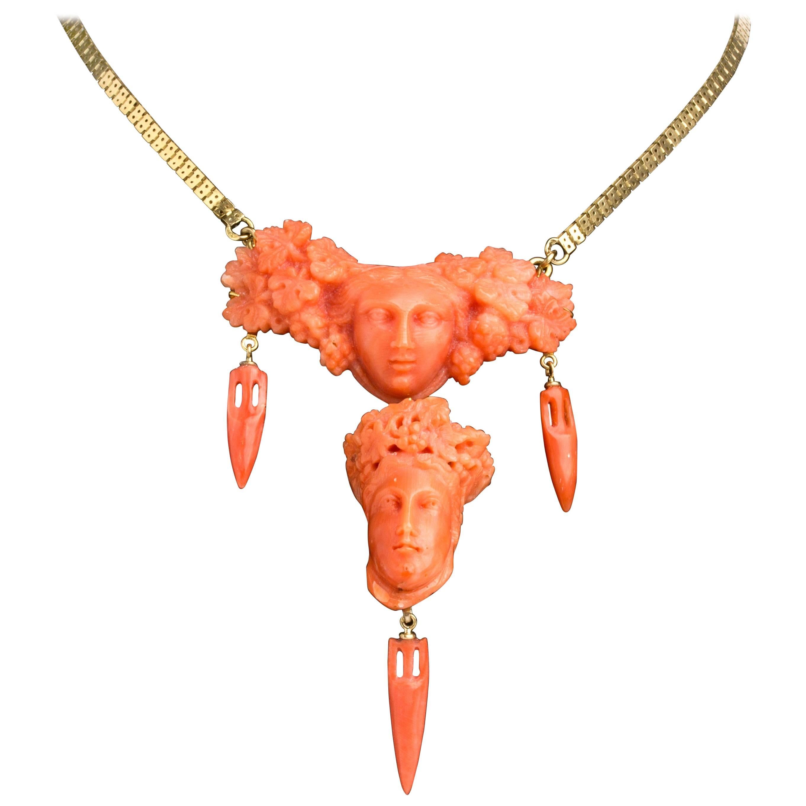 Coral and Gold Necklace, Italy, 20th Century For Sale