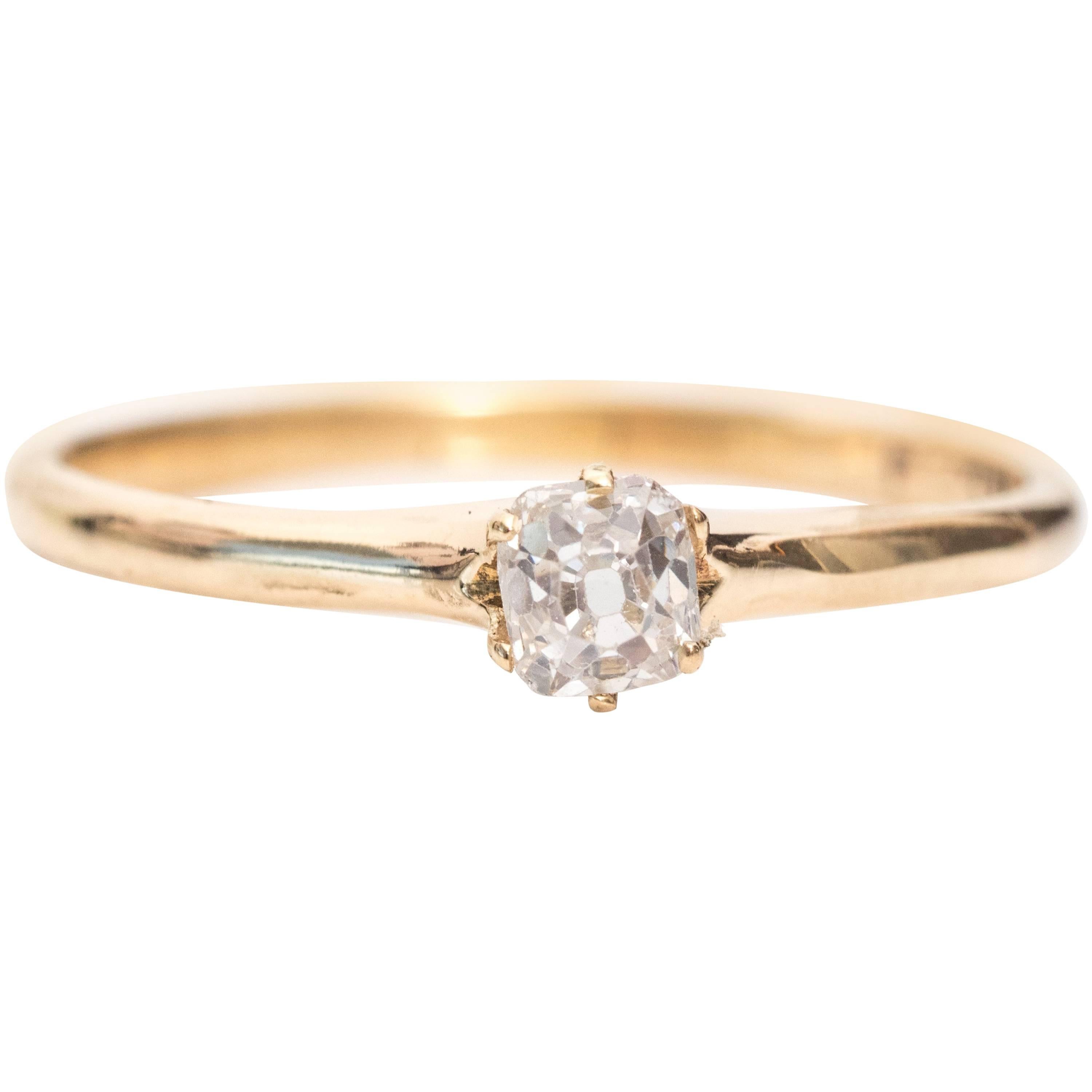 1890s 0.20 Carat Old Mine Diamond Solitaire 14K Yellow Gold Engagement Ring