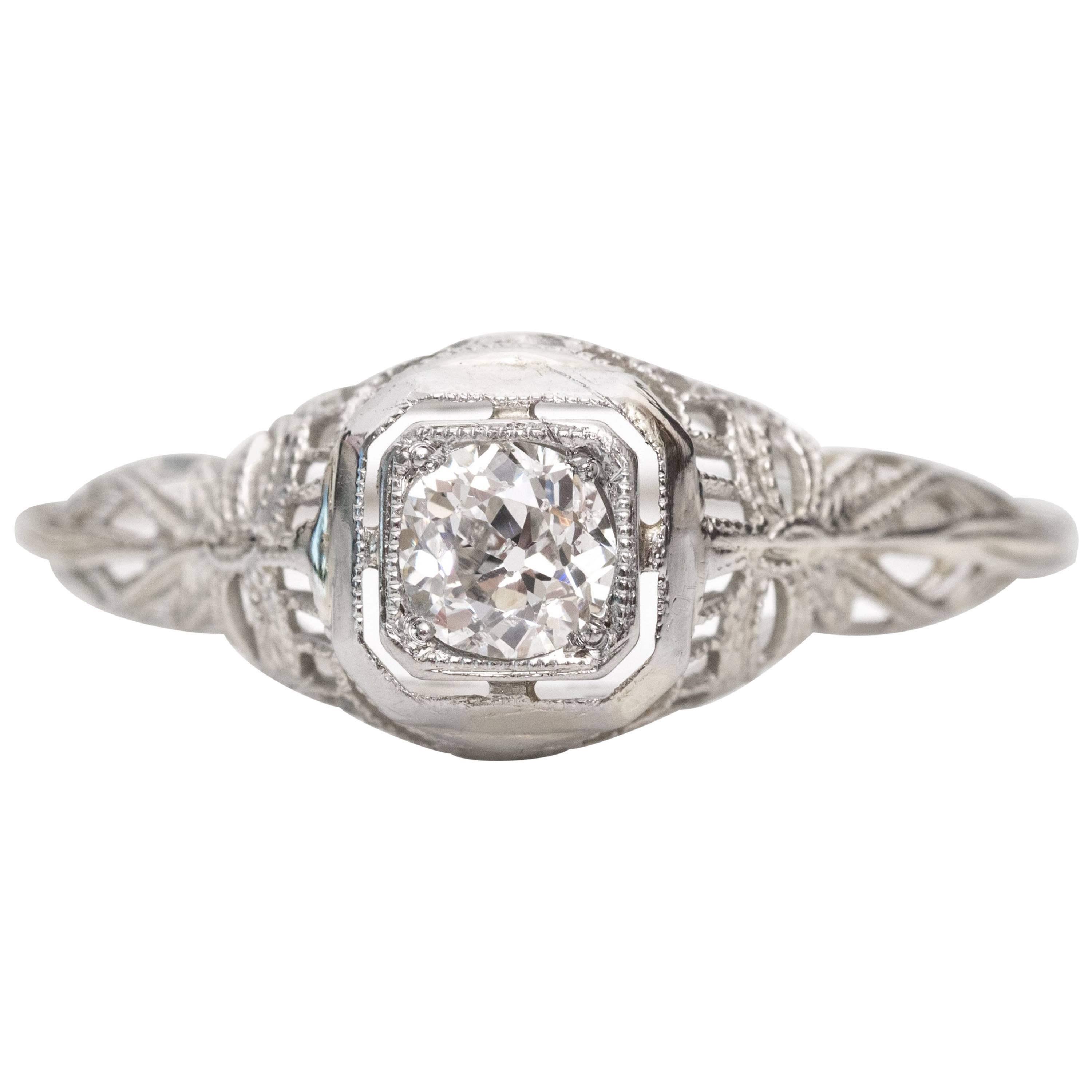 1925 Art Deco .25 Carat Old Mine Diamond 18 Karat White Gold Engagement Ring