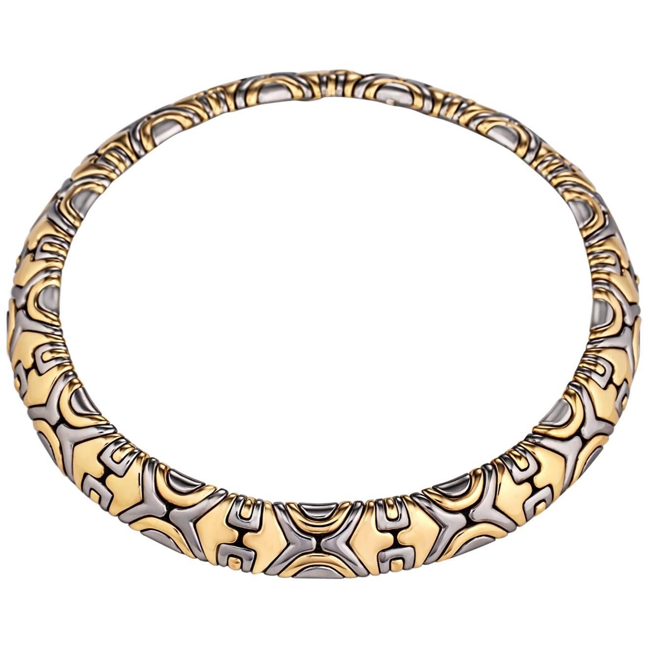 Bulgari Alveare Vintage Gold and Stainless Steel Necklace