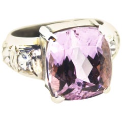 AJD Elegante Anillo de Cóctel de Plata de 9+ Quilates de Kunzita y Zafiro Blanco Real de Sri Lanka