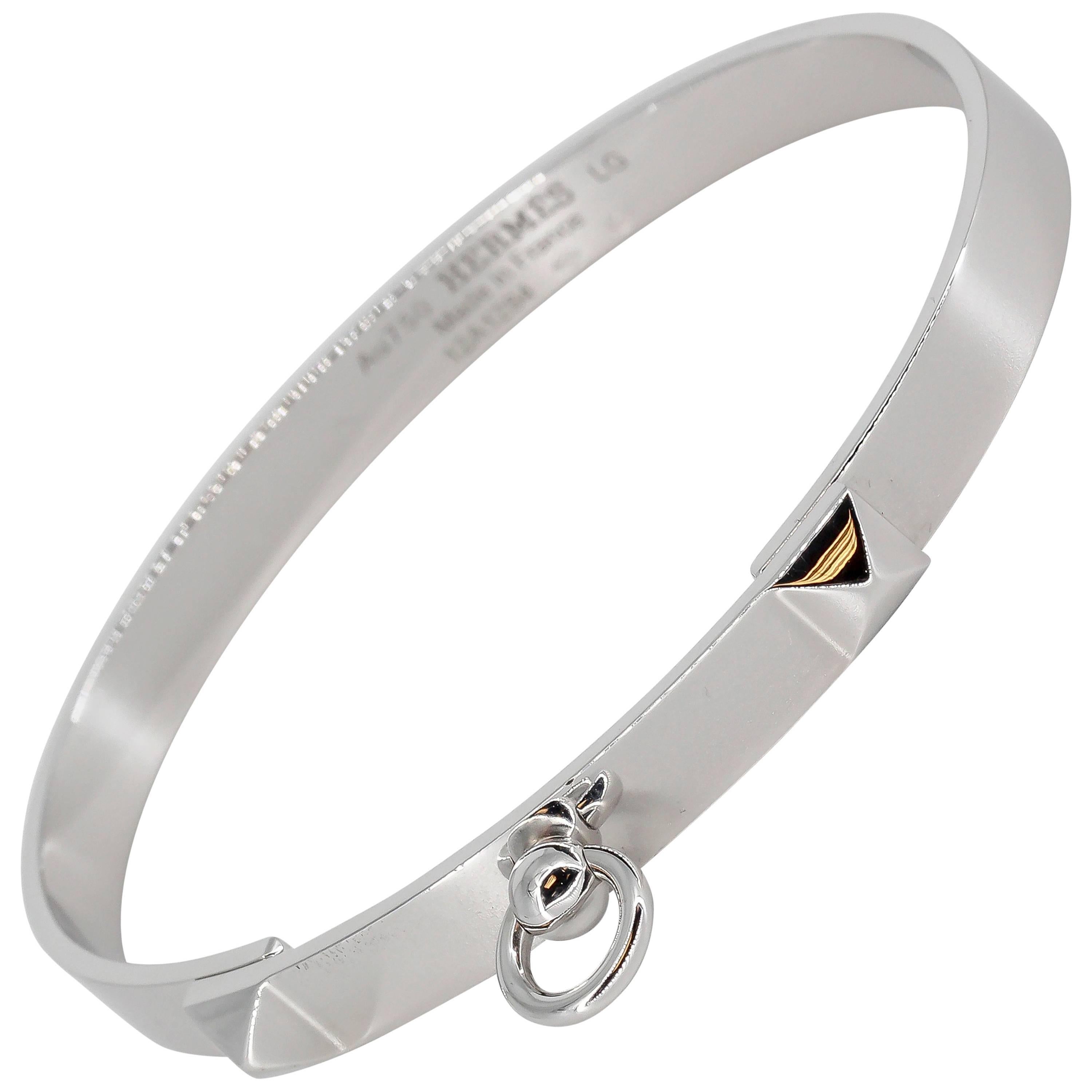 Hermes Collier de Chien White Gold Bangle Bracelet