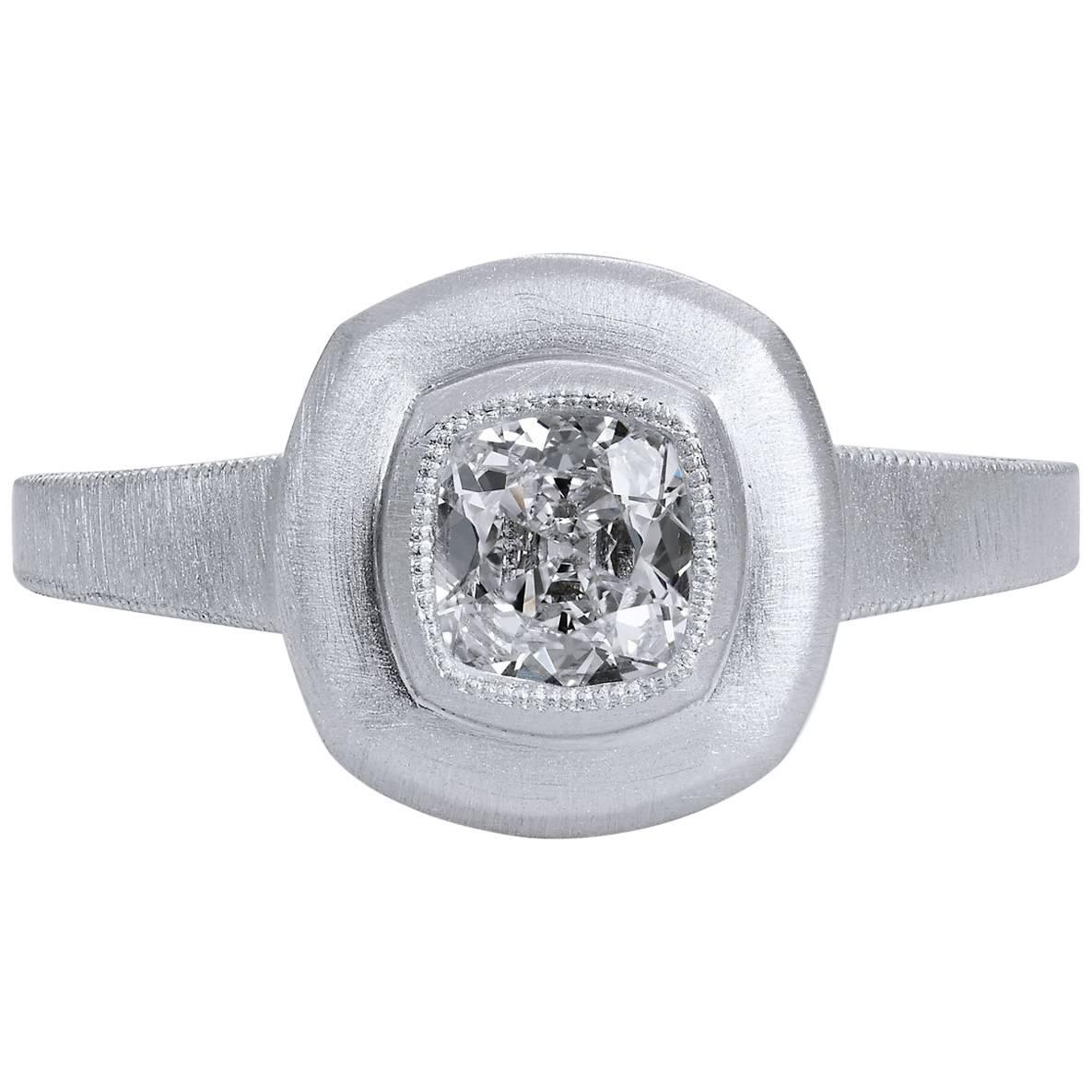 GIA Certified 0.59 Carat  Bezel Set Cuhion Diamond Platinum Engagement Ring