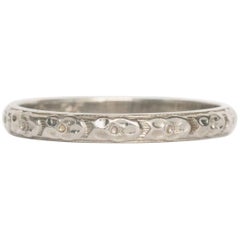 Antique 1920s Art Deco Engraved White Gold Wedding Band Ring