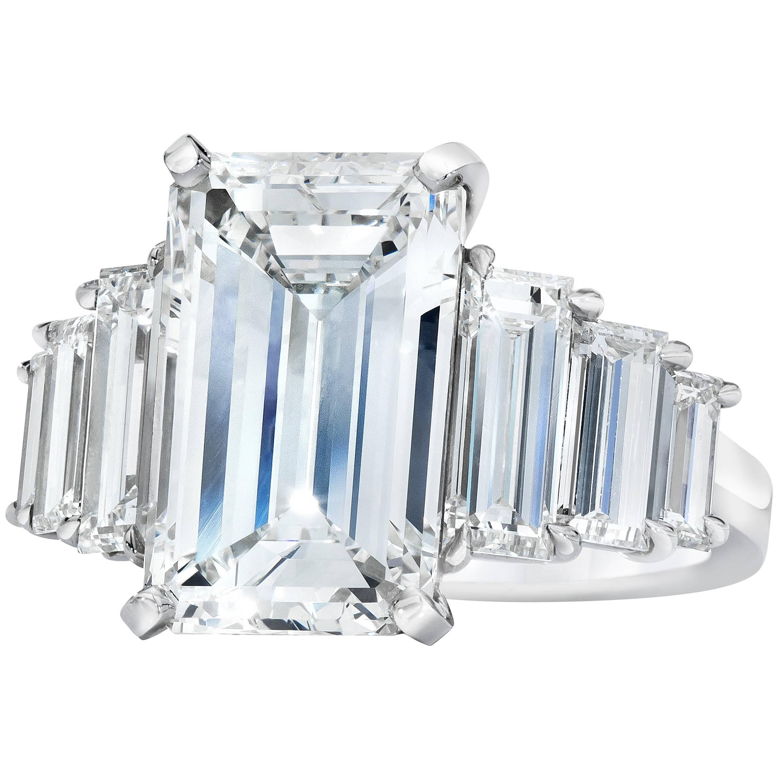 GIA Certified Emerald Cut Diamond Seven-Stone Engagement Ring