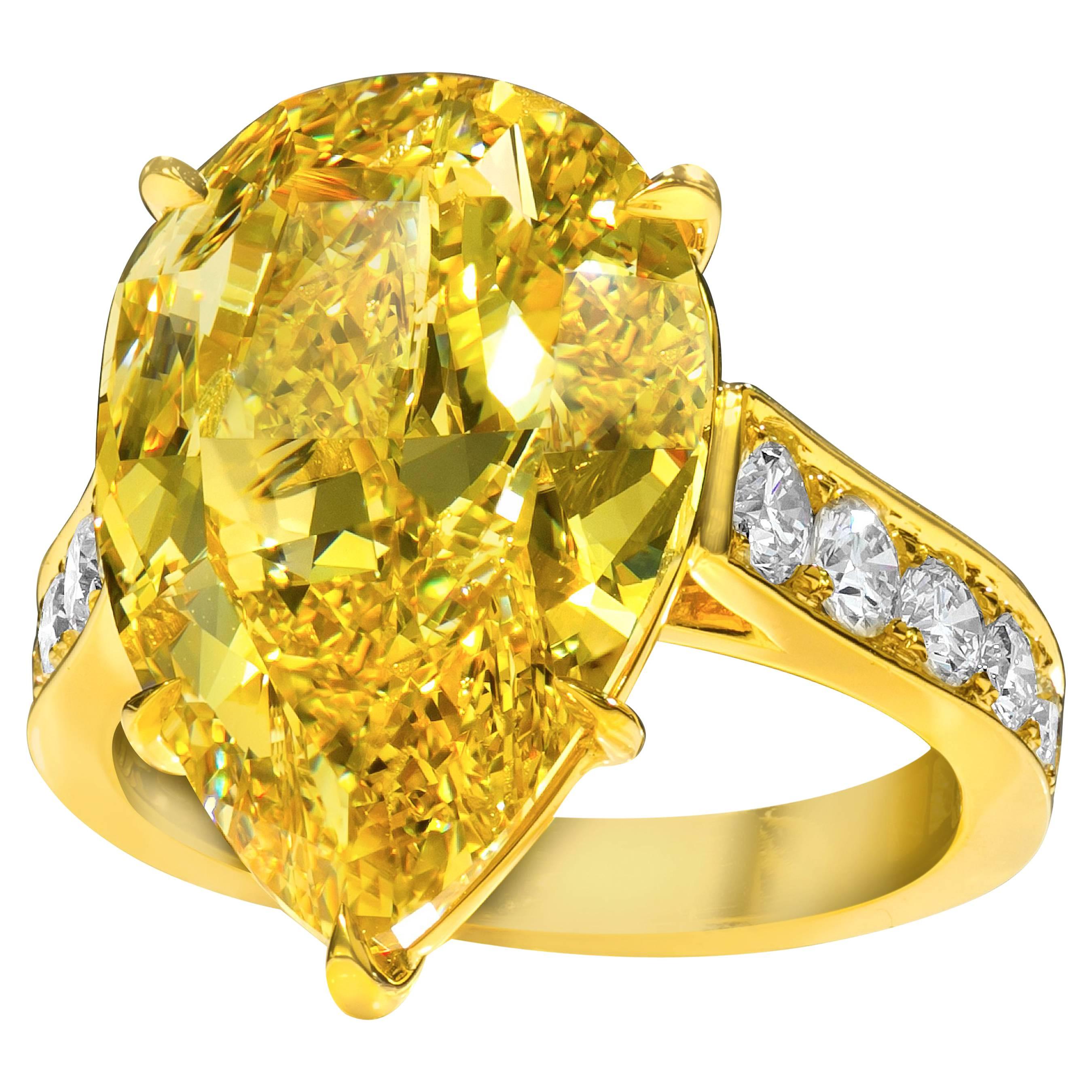 GIA Report 10.06 Carat Fancy Deep Yellow Diamond Engagement Ring