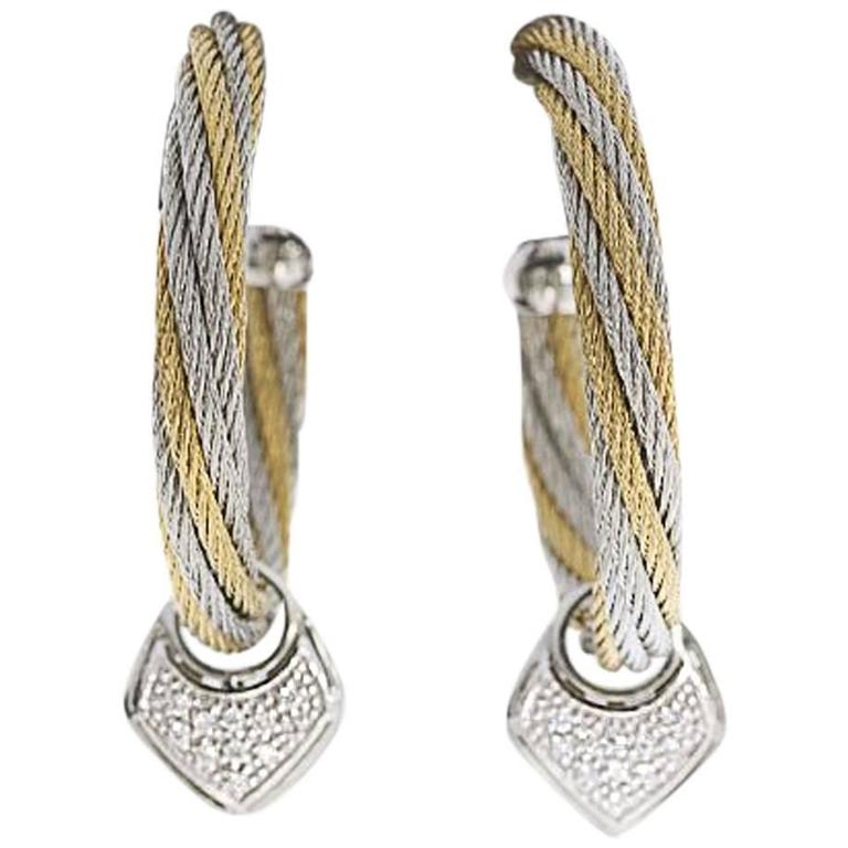 Philippe Charriol Alor Gold Steel Diamond Charm Cable Hoop Earrings at ...