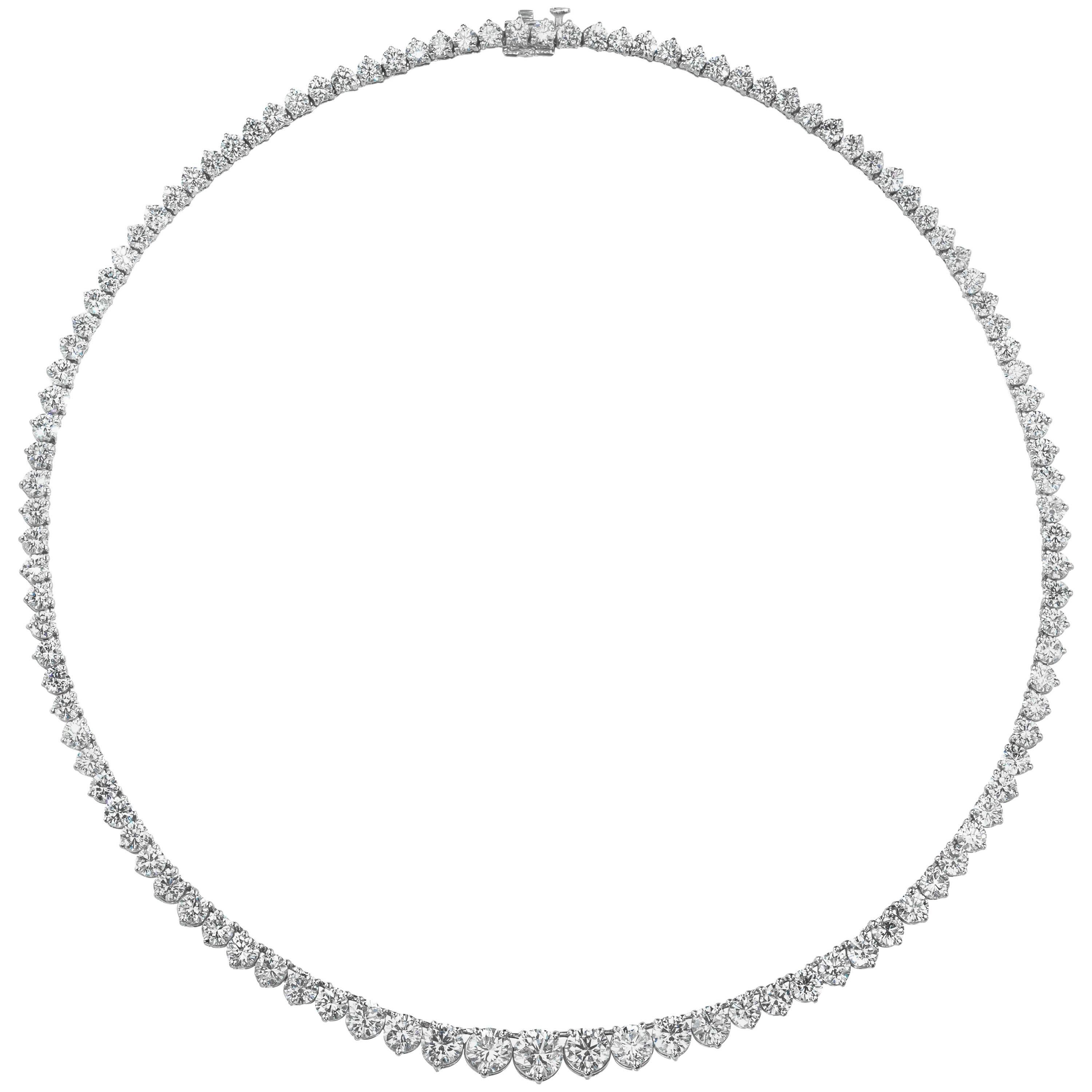 7.15 Carat Round Brilliant Diamond Platinum Riviere Necklace