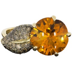 Chanel Citrine and Cognac Diamond Camellia Aquatique Flower Ring