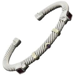 David Yurman Amethyst Silver Gold Cable Cuff