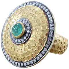 Diamond Emerald Gold Shield Ring