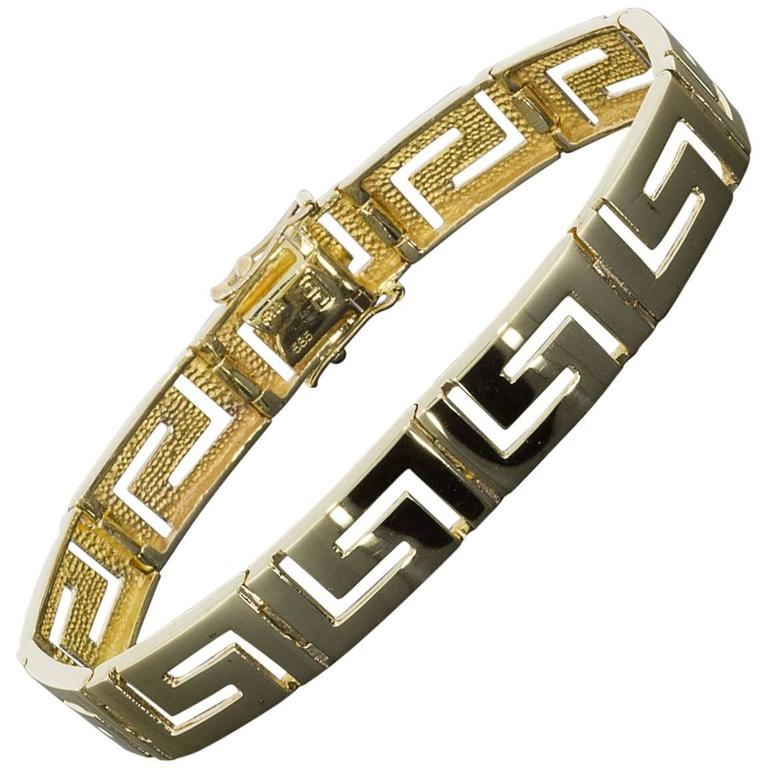 Yellow Gold Greek Key or Open Square Scroll Design Bracelet For Sale at ...