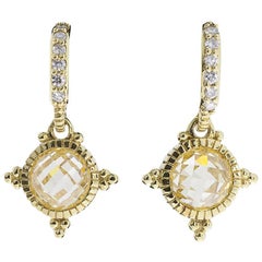 Used Judith Ripka Canary Quartz Diamond Yellow Gold Dangle Earrings
