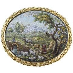 Victorian Hardstone Micro Mosaic Gold Brooch 6