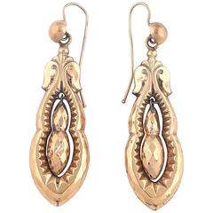 1890s Victorian Gold Pendant Earrings 9