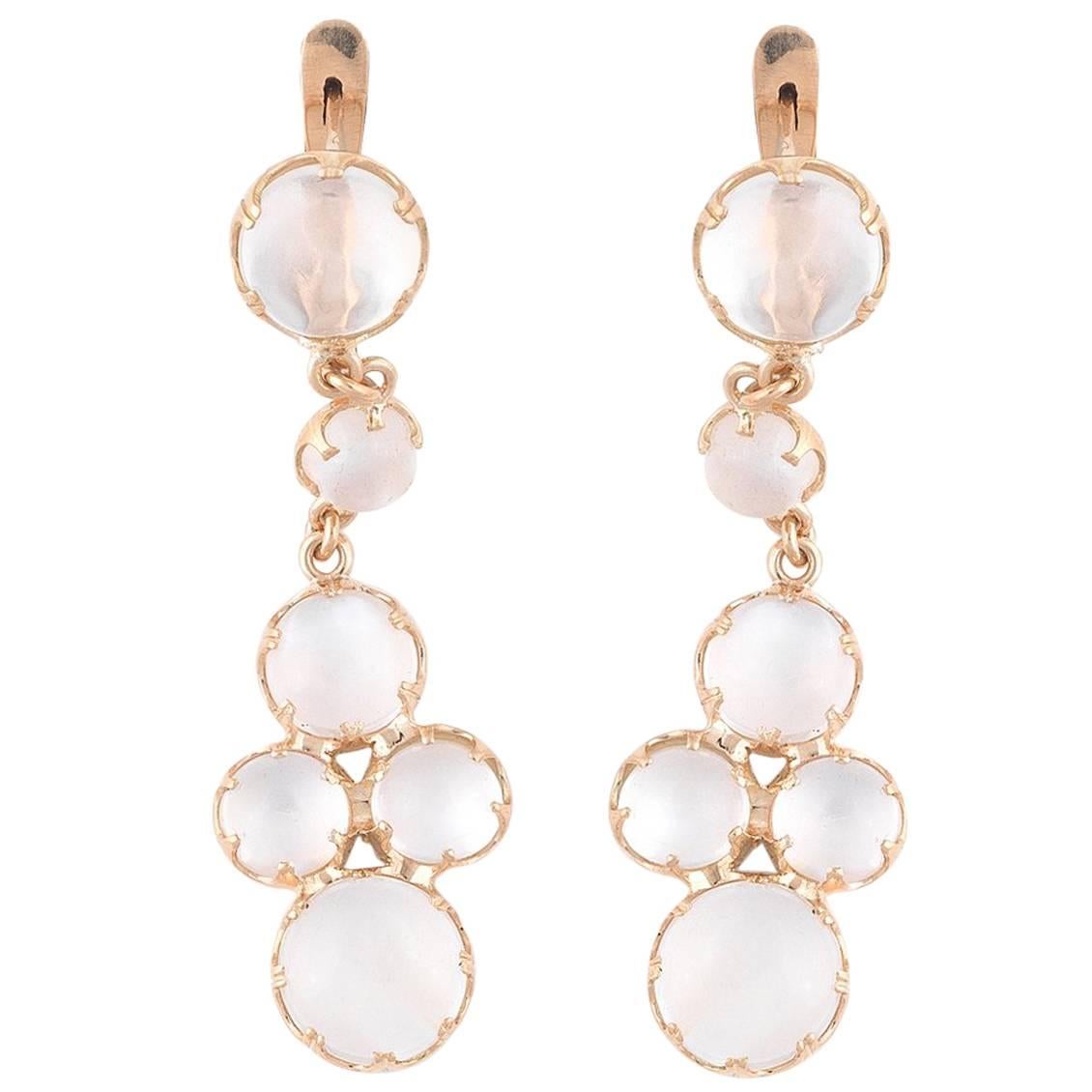 Pair of Moonstone Yellow Gold Drop Earrings