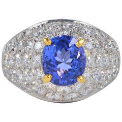 2.40 Carat Tanzanite 3.80 Carat Diamond Vintage Platinum Ring