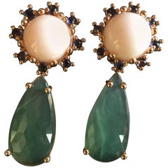 Dheli Earrings Long Faced Serpentine Drop Coral Tanzanite Gold 10