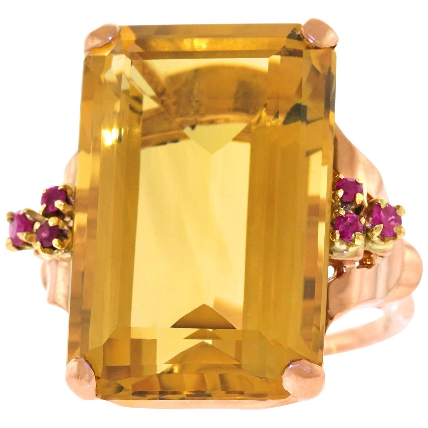 Retro Citrine and Ruby Set Gold Ring