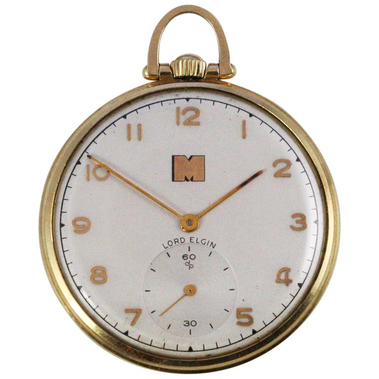 1948 Yellow Gold Lord Elgin Pocket Watch Presented by Monsanto at