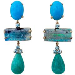 Michael Kneebone Turquoise Zircon Boulder Opal Amazonite Dangle Earrings
