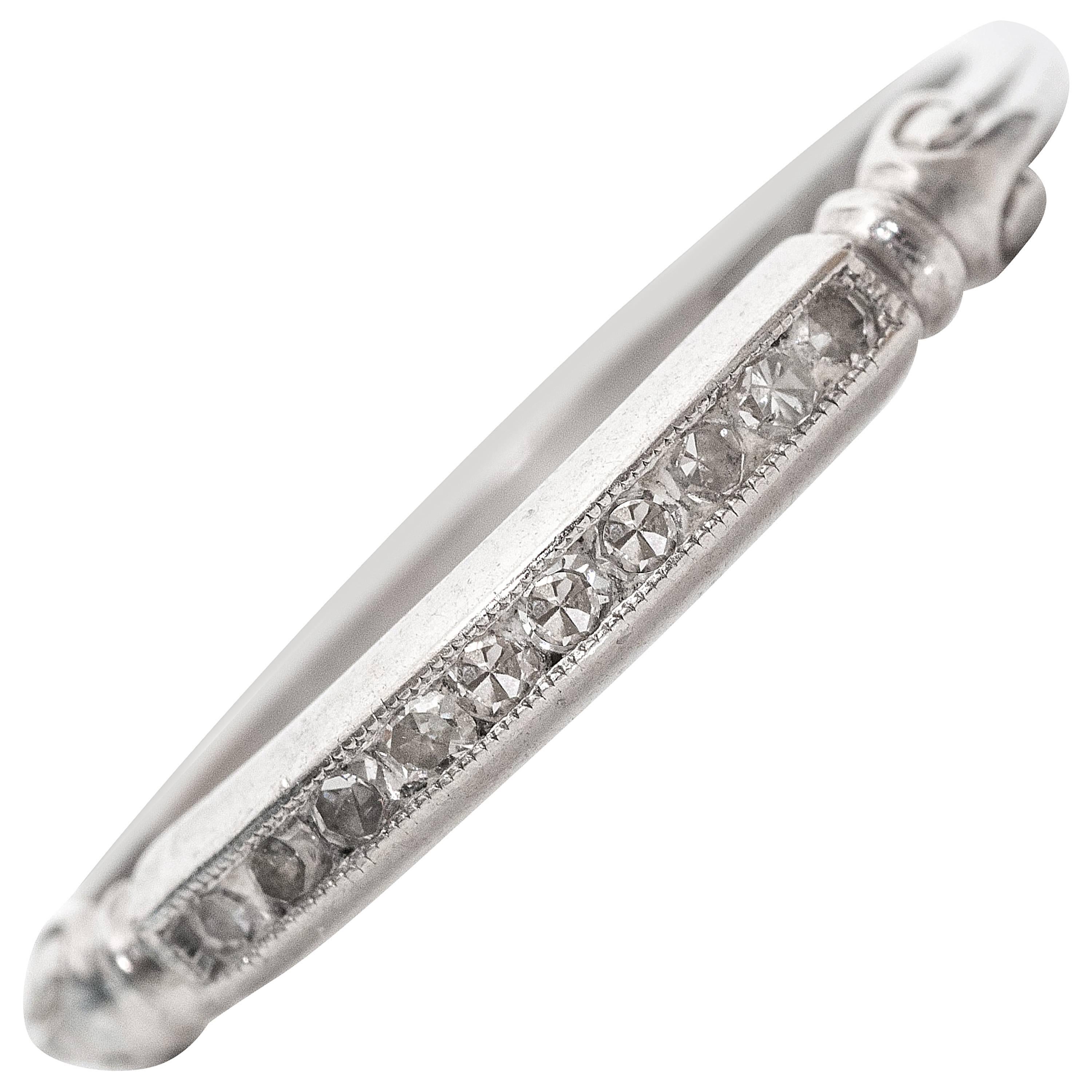 1915 Art Deco .12 Carat Diamond, Platinum Wedding Band ring