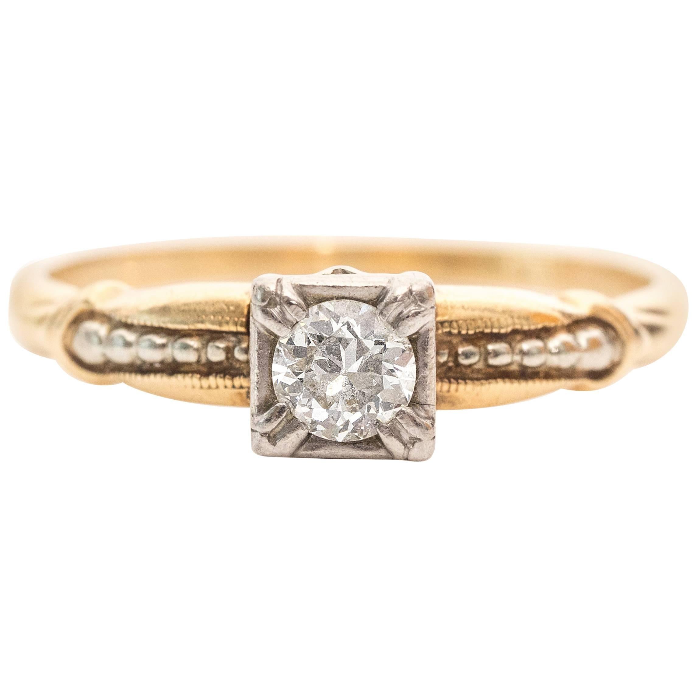 1930s Art Deco .20 Carat Old European Diamond Solitaire Engagement Ring