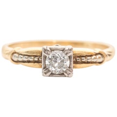 1930s Art Deco .20 Carat Old European Diamond Solitaire Engagement Ring