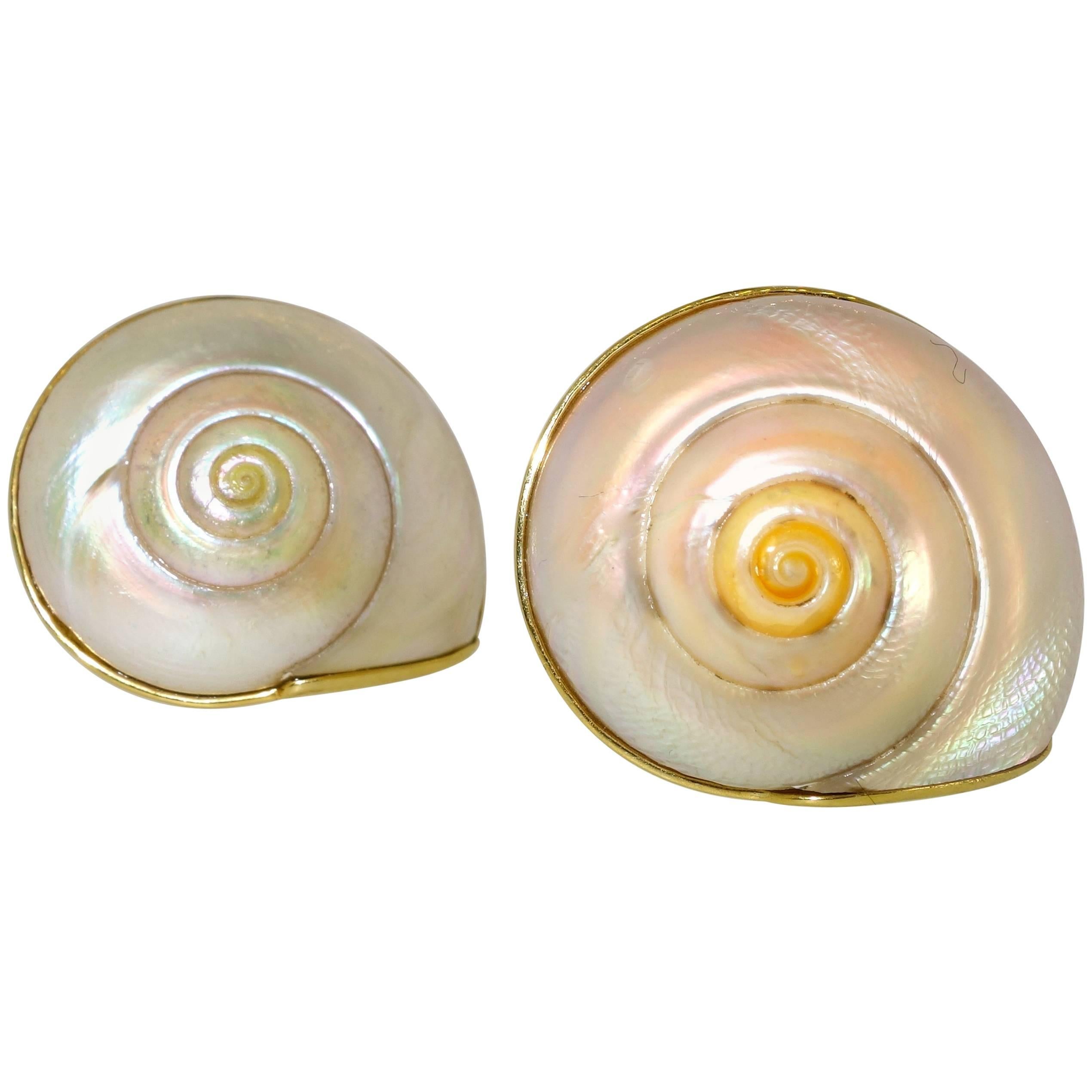 Andrew Clunn Unusual yellow gold Shell Earrings