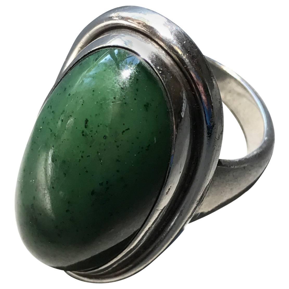Georg Jensen Sterling Silver Ring No 46E with Jade by Harald Nielsen