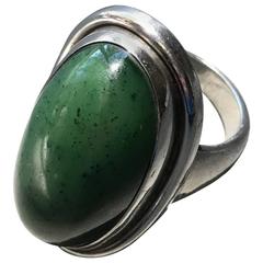 Vintage Georg Jensen Sterling Silver Ring No 46E with Jade by Harald Nielsen