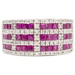 Ruby Diamond White Gold Band Ring 6