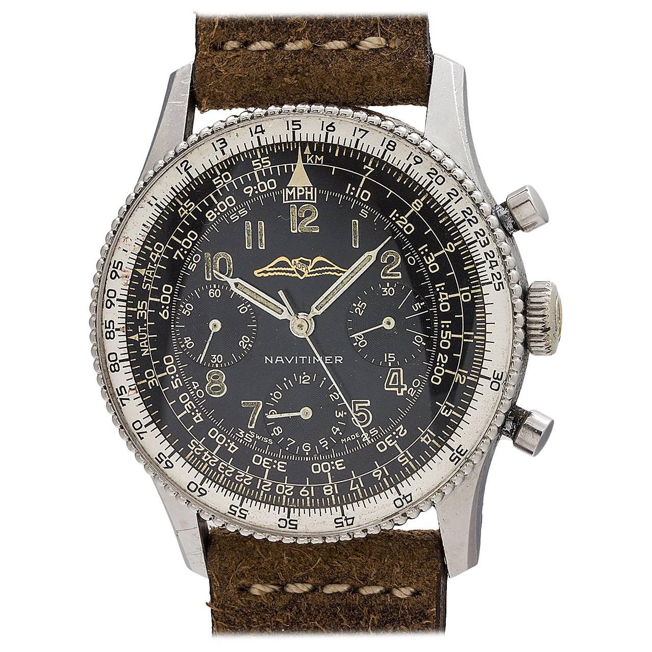 Breitling stainless steel Navitimer Aopa Beaded Bezel Black wristwatch, ref 806