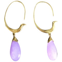 Paradise Bird Earrings Diamonds Gold Lavander Jade Drop 4