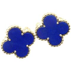 Van Cleef & Arpels Vintage Lapis Lazuli Alhambra Yellow Gold Earrings