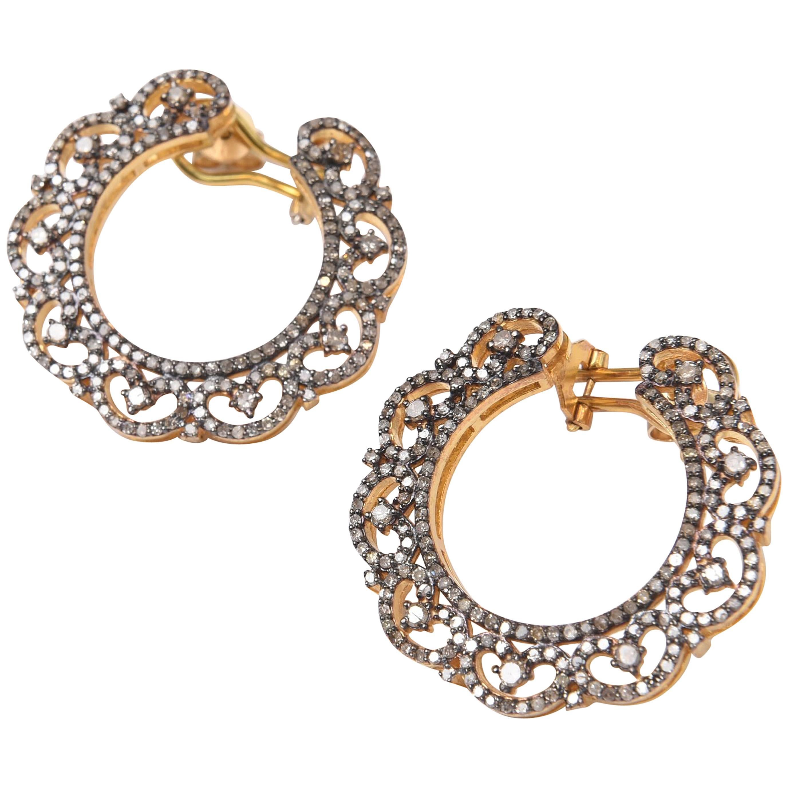 Pave` Diamond Wreath Hoop Earrings