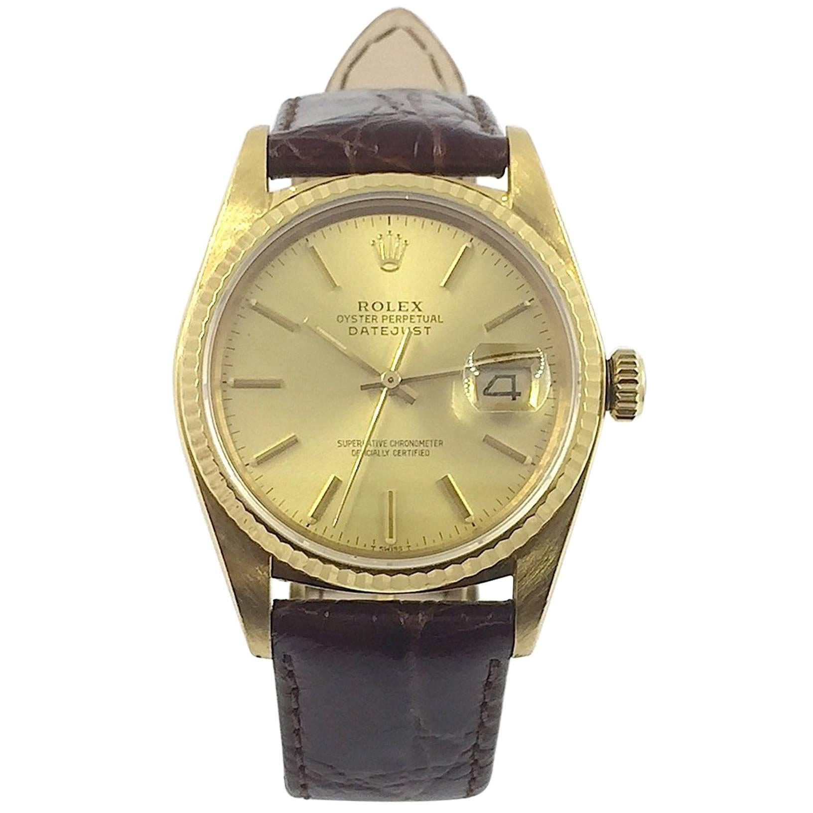 Rolex  Yellow Gold Oyster Perpetual Datejust Wristwatch, 1980s For Sale