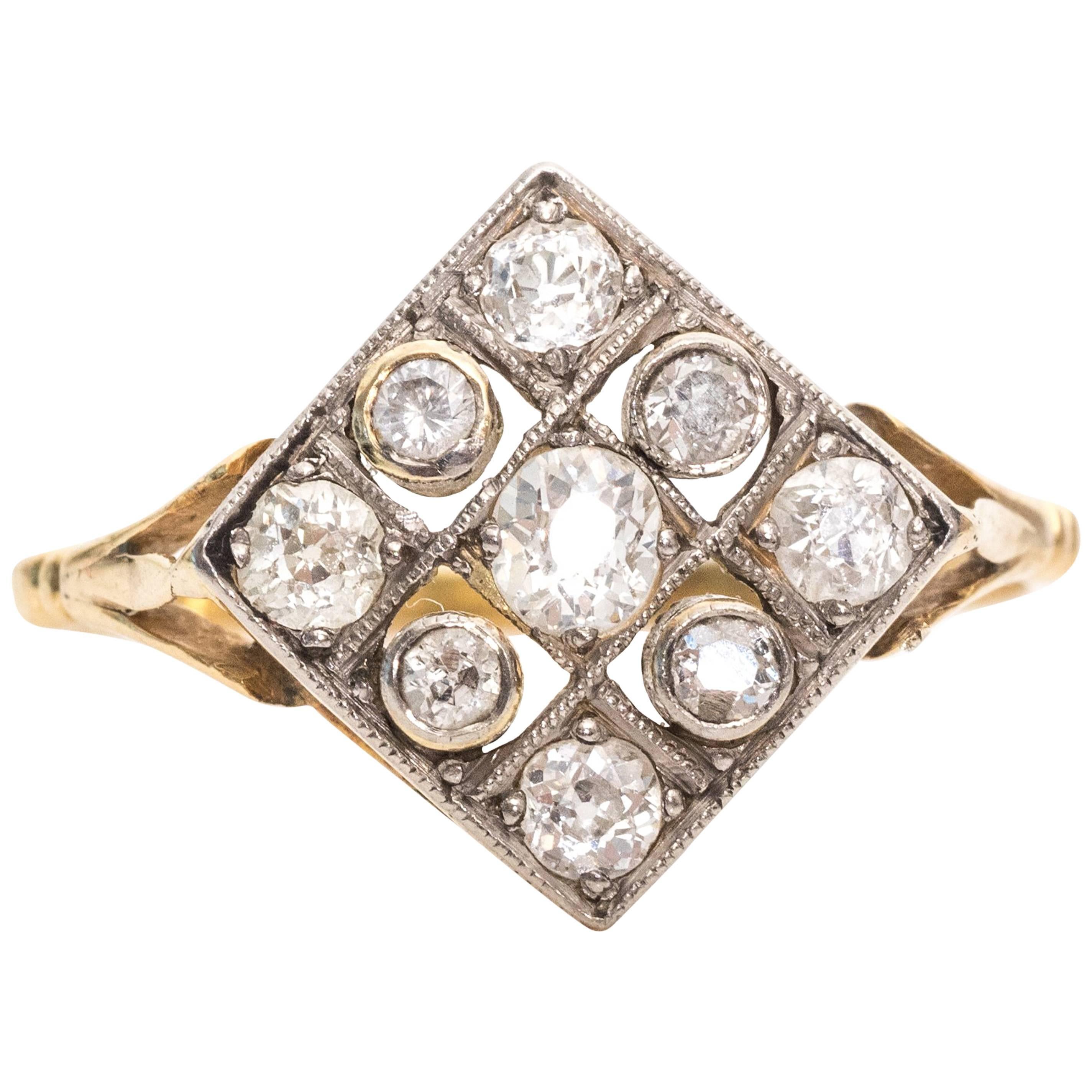 1915 Edwardian .60 Carat Old Mine Diamond, Platinum, 18 Karat Gold Ring