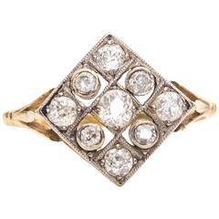 1915 Square Cluster Old Mine Diamond Gold Platinum Ring 1