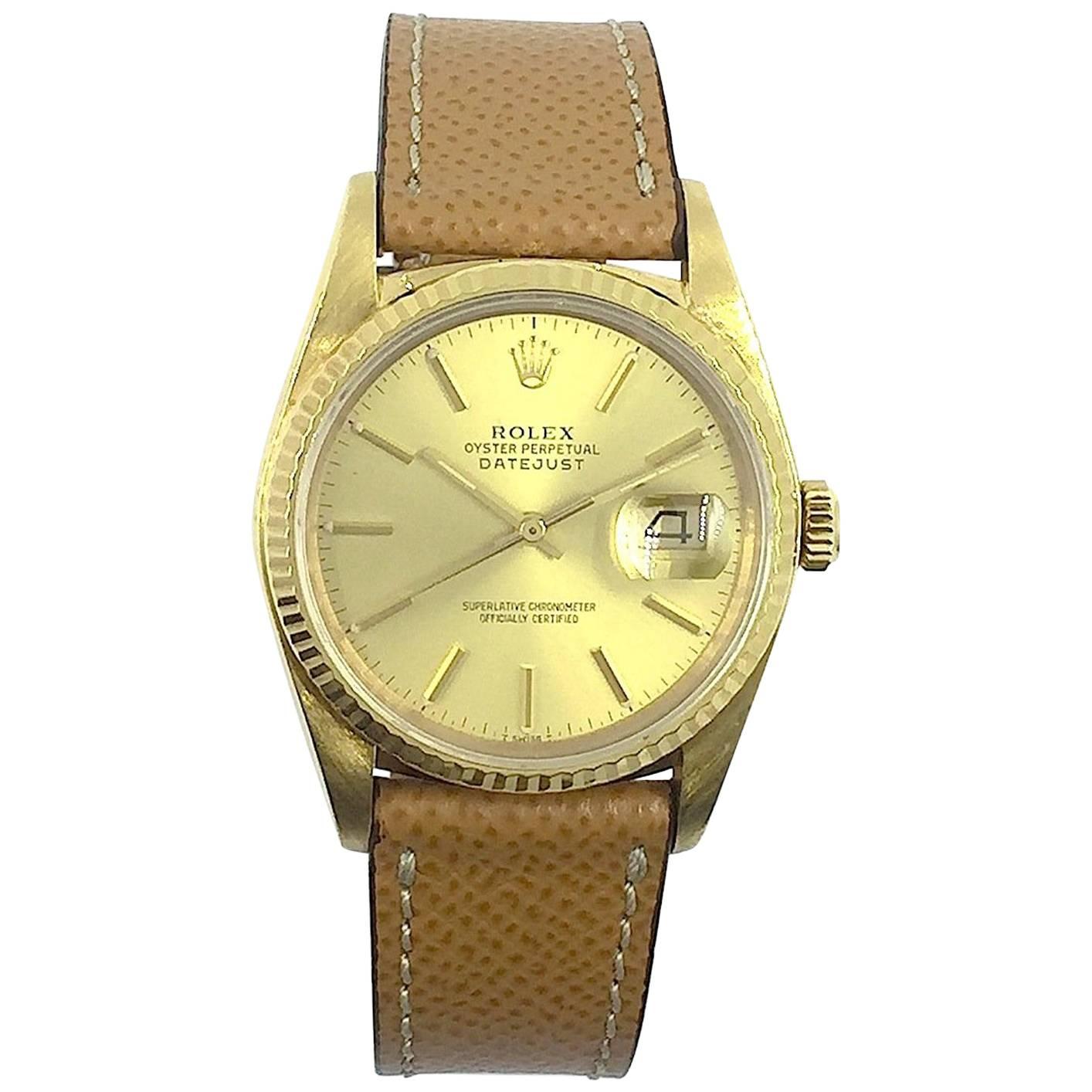 Rolex Yellow Gold Oyster Perpetual Datejust Wristwatch, 1980s