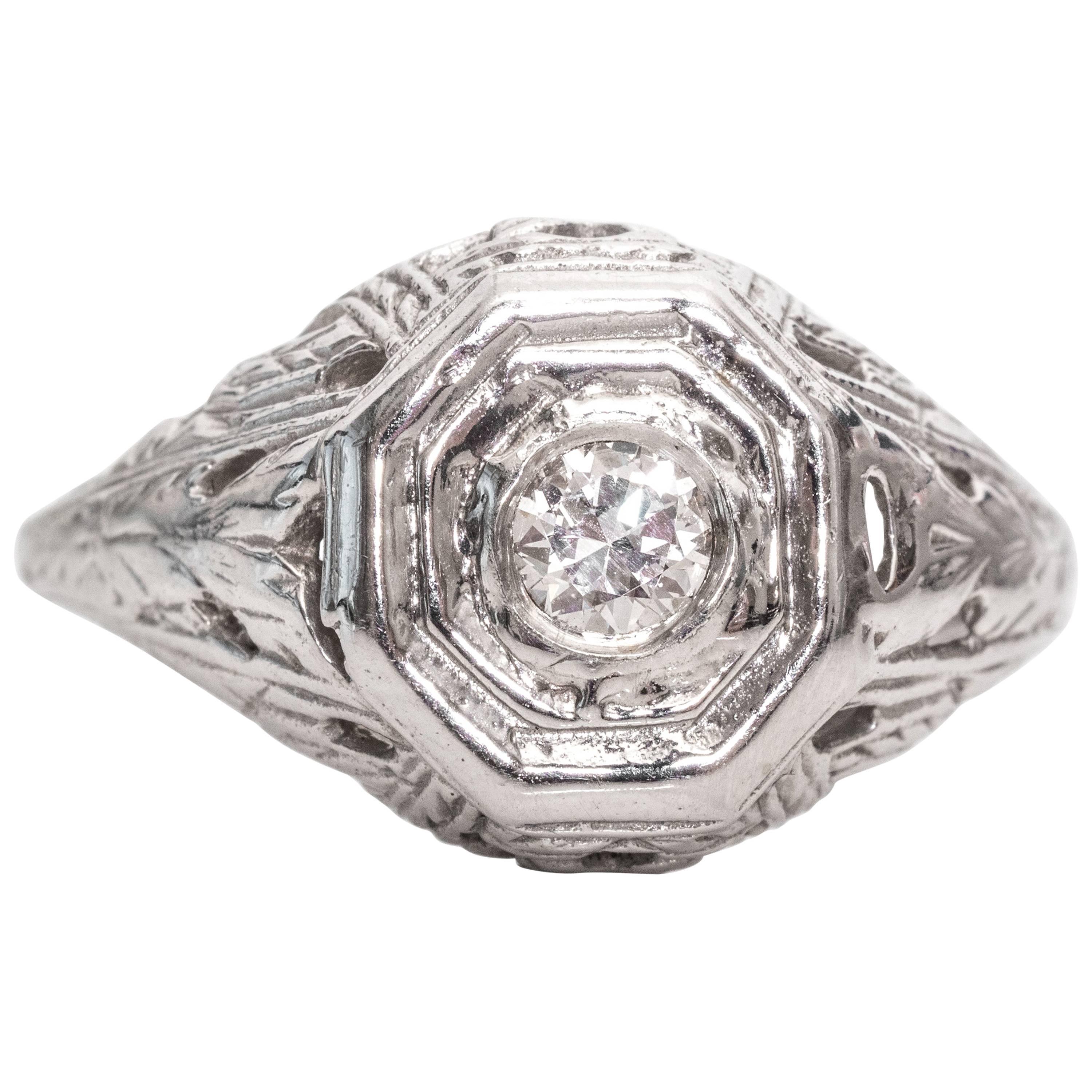 1940s 0.25 carat Old European Diamond and 14 karat White Gold Engagement Ring